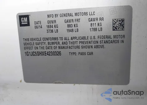 2014 Chevrolet Sonic Lt Auto from USA, damaged, VIN 1G1JC5SHXE4230326